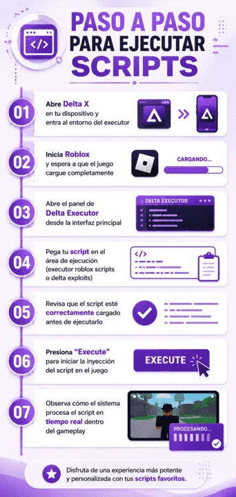 Paso a paso para ejecutar scripts infographic